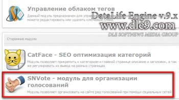 Модуль Dle SNVote v.1.0 управление социальные сети